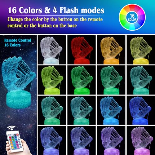 Baseball Night Light Gifts for Boy, 3D Baseball Bedside Lamp,16 Color Change Decor Lamp with Remote & Smart Touch, Gifts for Christmas Birthday Boys Men Gir