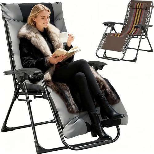 TerraVibe Sedia a sdraio pieghevole, con cuscino, pieghevole, da giardino, resistente alle intemperie, con poggiatesta rimovibile, per campeggio, giardino, piscina (marrone, 1 pezzo)