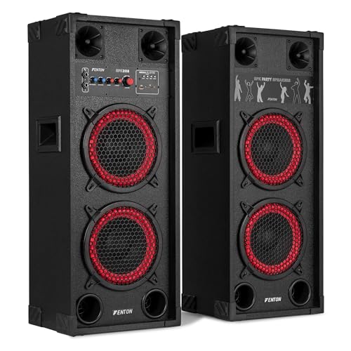 Fenton SPK-208 Bluetooth Active Party Speaker Set, Pair of 2x8 800W Home Audio Speakers with Built-In Amplifier, Ideal for Home Parties, DJ Practice and Events