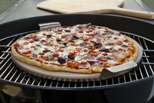 Pizzacraft PC0004 Round Ceramic Pizza Stone with Solid Stainless Frame, 15-Inch