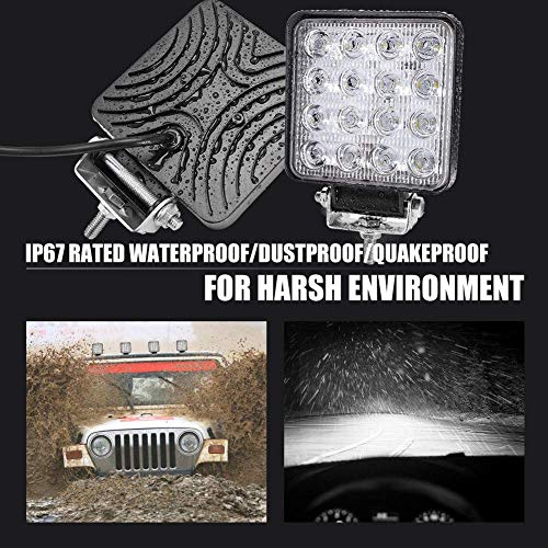 Kraumi LED Arbeitsscheinwerfer, 4 X 48W Quadrat LED Offroad Zusatzscheinwerfer 12V 24V Scheinwerfer IP67 Wasserdicht Rückfahrscheinwerfer für Trecker Bagger SUV, UTV, ATV…