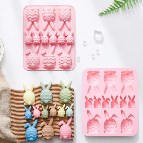 PTaizjjz Easter Silicone Mould 12 Cavity Egg Shapes Mould Rabbit Mould for DIY Chocolate,Candy,Jelly, Pink - Image 2