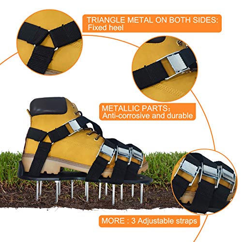Oiuros Lawn Aerator Shoes, Easiest to USE Lawn Aerator Sandal, Heavy Duty Spiked Sandals for Aerating Your Lawn or Yard