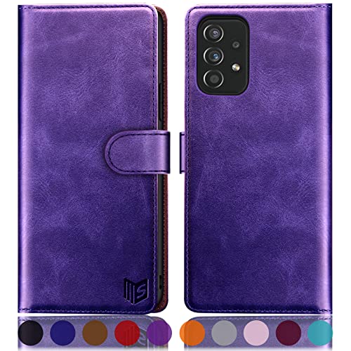 SUANPOT Funda Samsung Galaxy A33 5G con Tapa 【Bloqueo RFID】de Cuero PU Cierre Magnético,Soporte Plegable,Ranura para Tarjeta Cover para Wallet Leather Samsung A33 Phone Case Púrpura Cover
