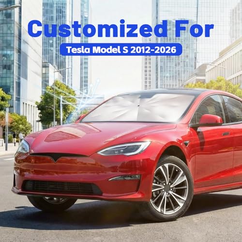 Image of Car Windshield Sun Shade for Tesla Model S 2012-2026 -[Reflective Coated Fabric] Sunshade Umbrella for Front Window, Car Shades Sun Visor Keep Car Cool and Protects Interior, 1:1 Exact Fit