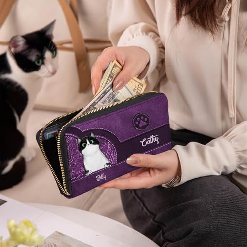 callie Personalized Womens Wallet, Custom Cute Cartoon Cat on Leather Wallets for Women, Customized Credit Card Holder for Women, Mother's Day Gift Birthday, Gift for Cat Pet Lovers3