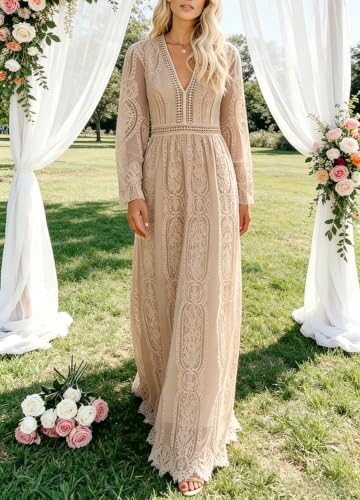 Image of Cercis Womens Off The Shoulder Floral Lace Maxi Wedding Dress Boho Flowy Wedding Guest Formal Long Dresses