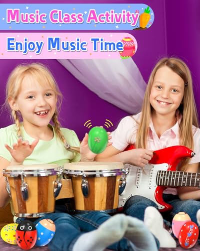 Image of 6 Pack Wooden Percussion Musical Shaker Prefilled Easter Eggs with Toys Inside Filled, Toddlers Easter Basket Stuffers Egg Fillers Montessori Toys Gifts for Kids Boys Girls Babies