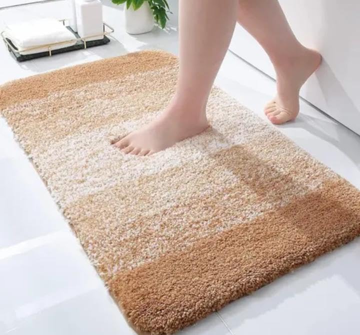 Image of NAMCHI Comfort Microfiber Bath Mat Anti Skid Non Slip Bathroom Floor Mat Super Absorbent & Quick Dry | Soft Machine Washable Bath Rug for Bathroom, Bedroom & Home (Beige 50x80cm)