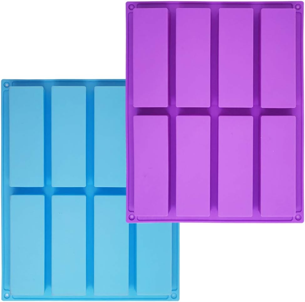 Sonku 8 Cavity Large Rectangle Silicone Mold, 2 Pcs Energy Bar Maker Baking Pan, for Chocolate Truffles Muffin Bread Brownie Cornbread Cheesecake Pudding Cake