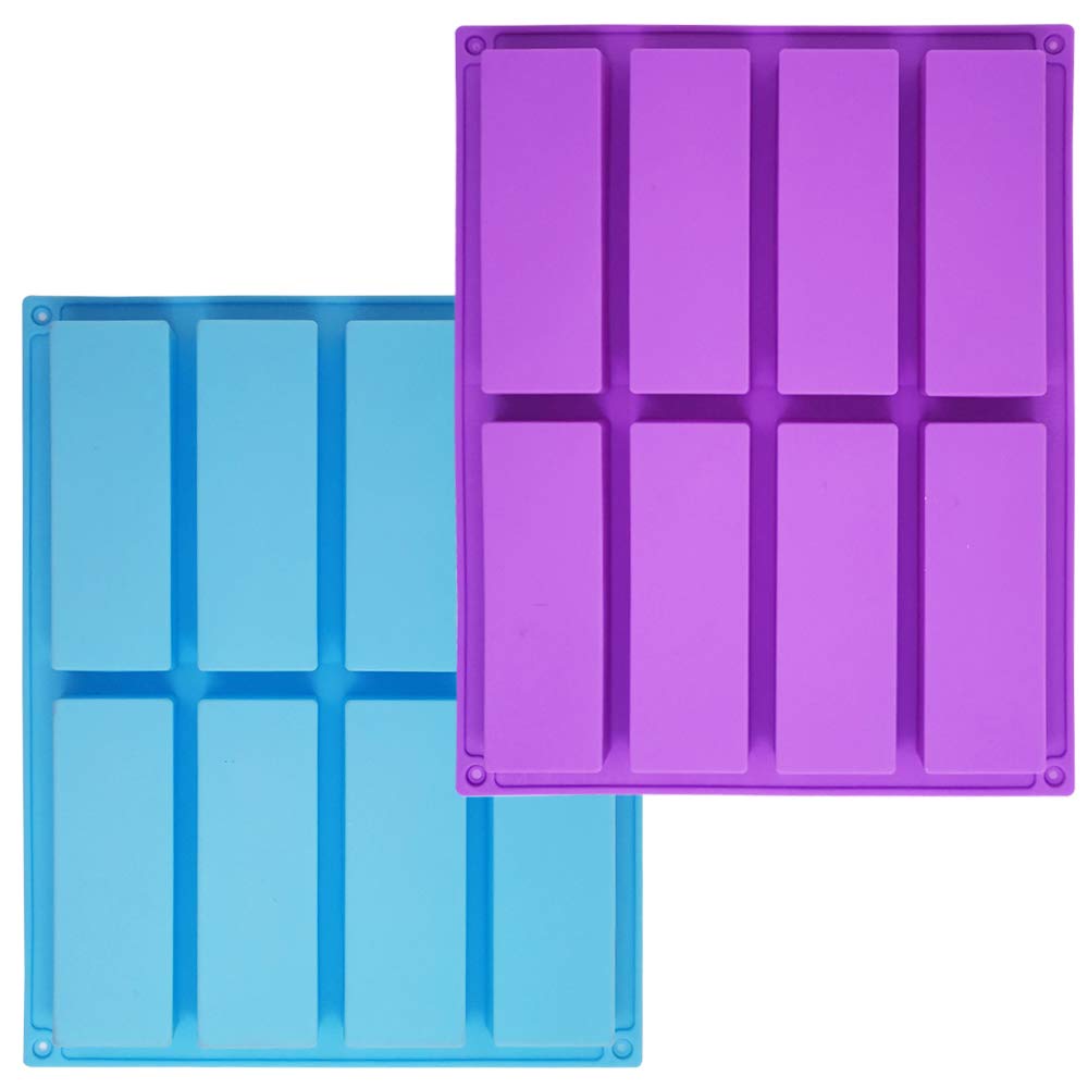 Sonku 8 Cavity Large Rectangle Silicone Mold, 2 Pcs Energy Bar Maker Baking Pan, for Chocolate Truffles Muffin Bread Brownie Cornbread Cheesecake Pudding Cake