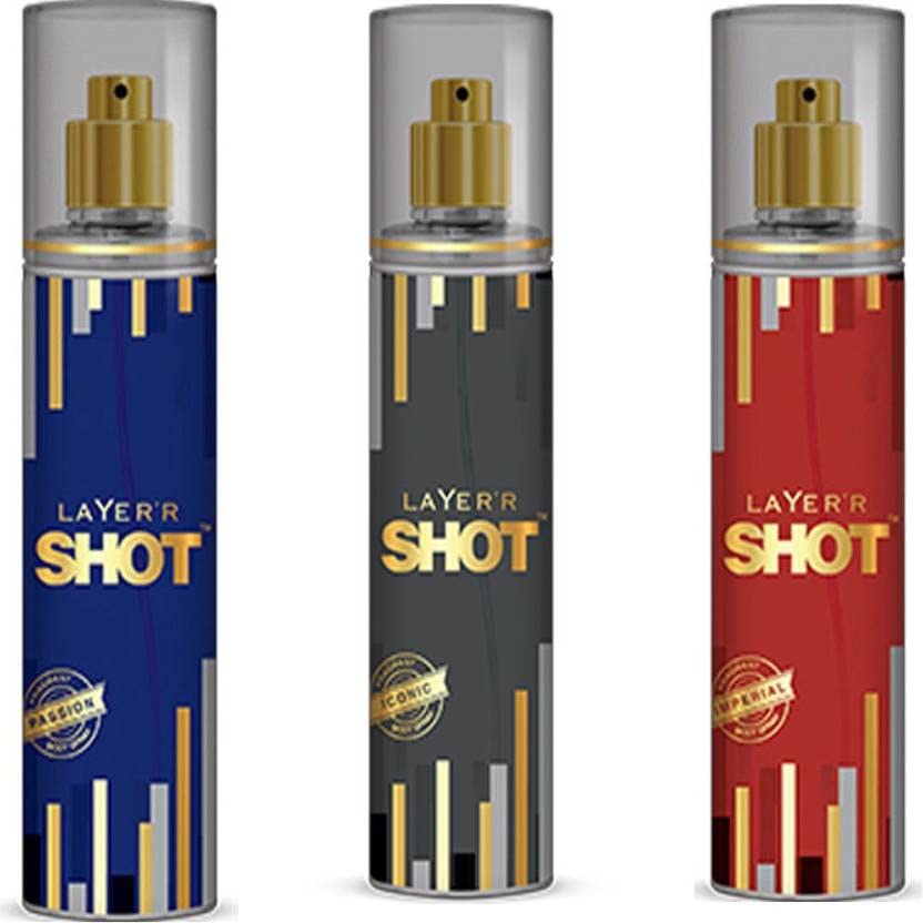 Layer'r Shot Imperial Fragrant Body Spray + Shot Iconic Fragrant Body Spray + Shot Passion Fragrant Deodorant Spray - For Men (135 Ml, Pack Of 3)-image-0