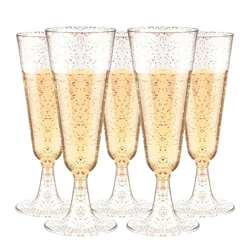 AMFUN 25 Copas de Champán,150ML/5oz Copas de Cava Reutilizables,Copa de champán de con Transparente,Vasos de Champagne para Cócteles, Vino, Postres - Flautas de Champán para Bodas, Fiestas