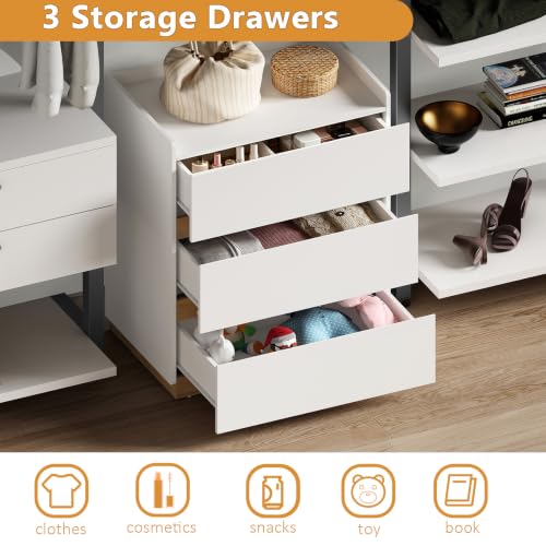 Image of 24 inch Wide Modern Large Nightstand, 3-Drawer Wooden Bedside Table