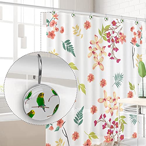 Crochets rideau de douche inox robustes décor perruches Melopsittacus