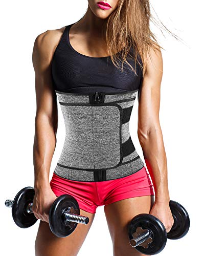 Women Neoprene Corset Waist Trainer Workout Sauna Sweat Trimmer Cincher Belly Slimmer With Zipper (Grey Waist Trimmer With Zipper, 3Xl) #TOP1