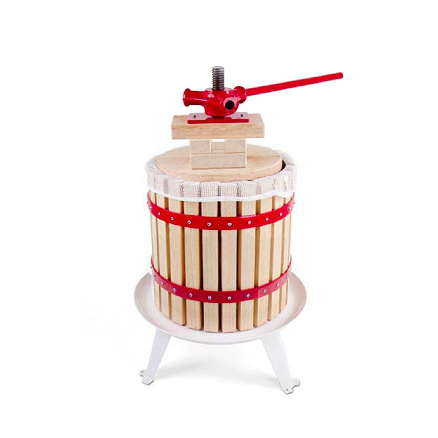 Torchio per UVA, Torchio per melanzane, Torchio per Vino, Pressa per Frutta - Cesto in Legno 12L