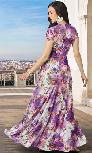 Image of KOH KOH Womens Long Flowy Cap Sleeve Empire Waist Cocktail Maxi Dress Gown