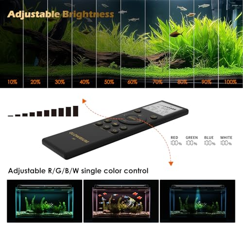 Image of GLOWRIUM LED Aquarium Light with Remote, Full Spectrum Fish Tank Light with Auto Timer, IP67 Waterproof Freshwater Planted Tank Light, Dimmable RGB+W+Moon LEDs with High Performance (18-23inch)