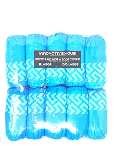 Innovative Haus Premium Thick Extra Large Disposable Boot & Shoe Covers | Durable, Non-Slip,Treads, Water Resistant, Non-Toxic,100% Latex Free | Stronger than Competitor-40 grams | 100-Pack Blue |