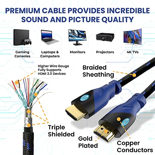 Aurum Ultra High-Speed 4K Hdmi Cable With Ethernet For Gaming And Tv - 1 Ft Braided Network Extender Hdmi Cord Supports 3D, Hdr, 1080P, Arc, Compatible With Pc Laptops Xbox Ps3 Ps4 Ps5, 10 Pack #TOP4