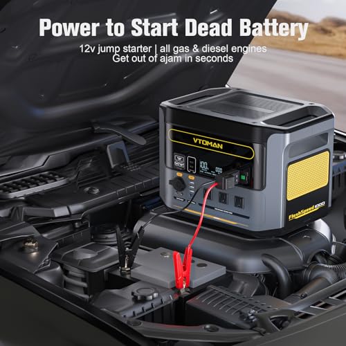Image of VTOMAN FlashSpeed 1000 Solar Generator, 828Wh LiFePO4 with Jumper cables | car jump starter, 1H Fast Charging, 1000W output, home backup, camping, roadside emergencies,12 output ports