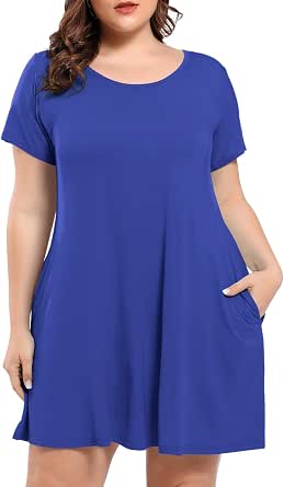 BELAROI Plus Size Swing Dress – Short Sleeve Tie-Dye T-Shirt Dress With Pockets, Casual Summer Wear, Size 3XL
