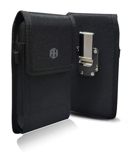 Ah Premium Rotating Nylon Canvas Phone Holster Holder, Phone Belt Pouch Swivel Clip Phone Holster For Android Moto Iphone Xr Samsung S20, S22, S21 Fe, Z Fold 3, Z Fold 4 Fits Thick Case (Medium) #TOP18