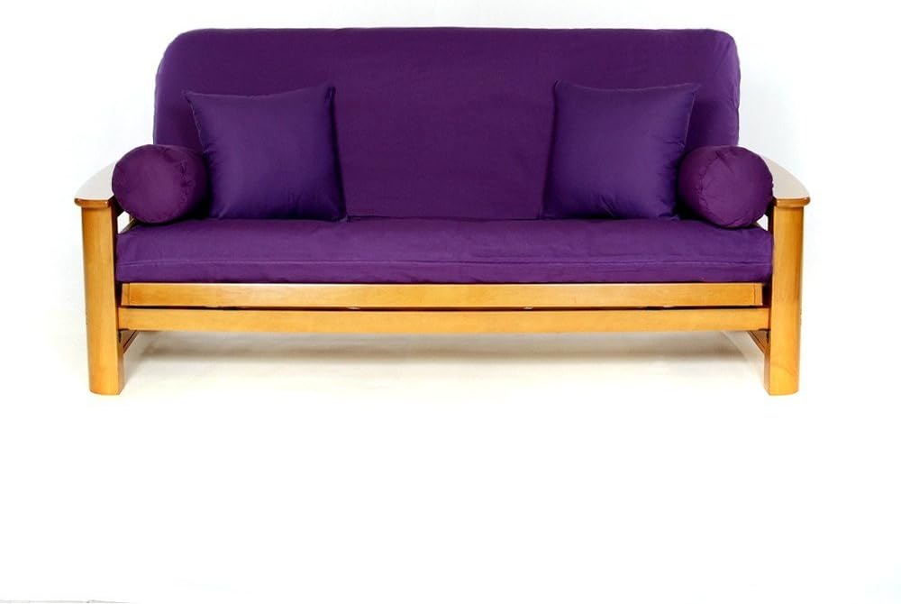 Royal Heritage Home 100% Cotton Full Size Futon Cover - Purple - Washable Zippered Sofa Furniture Bed Mattress Covers - Armless Couch Zipper Slipcover Protector/Encasement