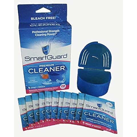 SmartGuard Premium Cleaner Crystals & Cleaning Case -(110 Cleanings)- Removes Stain, Plaque, & Bad Odor from Clear Braces, Dentures, Night Guards, Mouth Guard, & Retainers. Cover