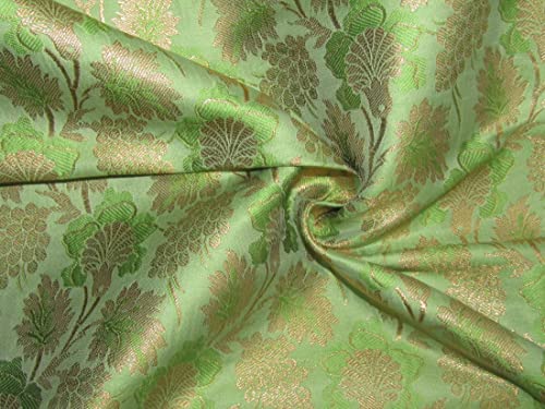 Tissu brocart vert et doré pour confectionner une tenue de soirée chic Bro676