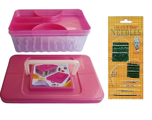 Alokaa 90 Degree 45 Reels Storage Sewing Supplies Organizer Rectangular Tailoring Accessories Box with 27 Needle Set Free Thread Storage Needle Empty Box Big Size 45 Spools Tailor kit (Multi Color)