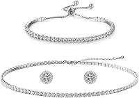 Elegant Silver Tennis Necklace Bracelet Earrings Set for Brides Bridesmaids Weddings Proms - JNUIEU Jewelry