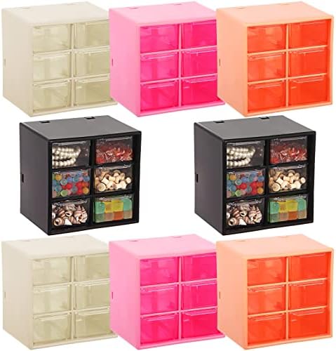 8 Pack Small Drawer Organizer Mini Desktop Storage Organizer with 6 Drawers, Plastic Organizers and Storage Drawer, Stackable Organizers for Craft Jewelry Cosmetics Sewing Supplies Storage, 4 Colors