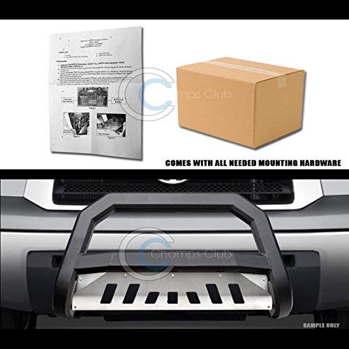 Hs Power Matte Black Solid Edge Bold Bull Bar Compatible With 07-18 For Toyota Tundra | 2008-2017 Toyota Sequoia All Models Hd Heavyduty Steel Brush Push Front Bumper Grill Guard With Ss Skid Plate #TOP4