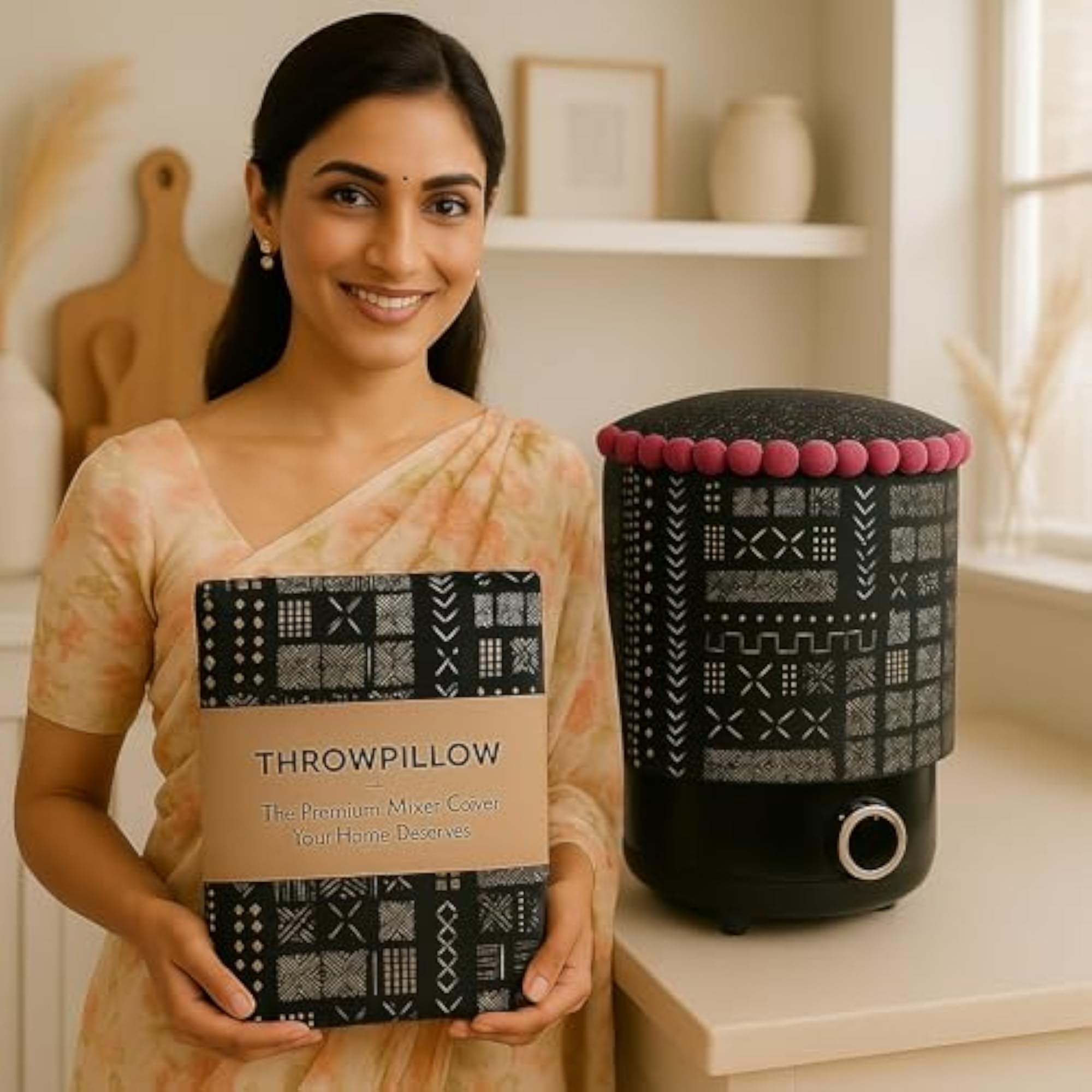 Pink Pom Pom Mixer Cover with Handle, Dust-Proof