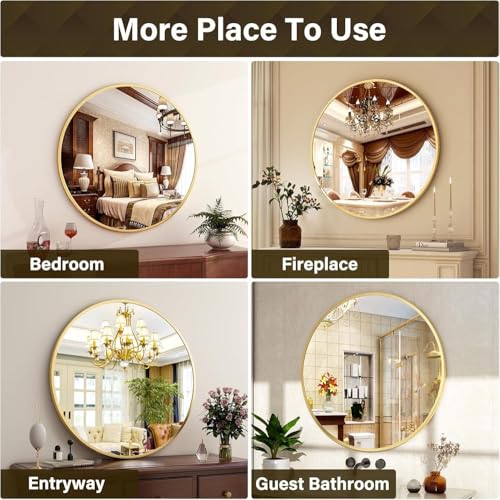 Image of Sidra Decor Round Wall Mirror 24 Inch | Gold Metal Framed Hanging Mirror for Bathroom, Living Room, Bedroom | Decorative Wall Mounted Mirror | HD Vanity Mirror wash Basin (Gold)