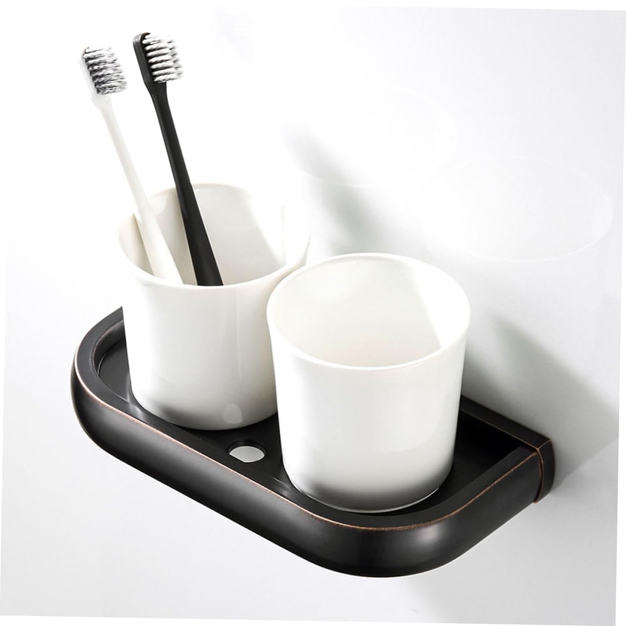 IMIKEYA Porta Spazzolini da Denti Doppio in Rame Nero da Parete, Facile da Installare, Adatto per Bagno e Spa, Supporto Robusto per Bicchieri e Organizer da Muro