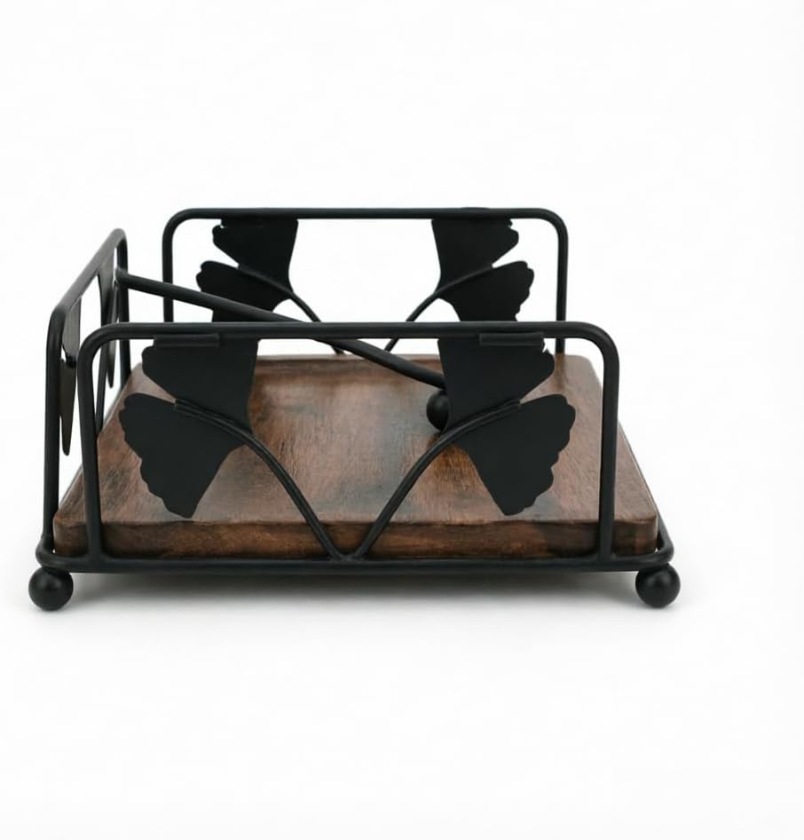 Wooden Napkin Holder for Table, Durable Table Napkin Dispenser with Weighted Arm,Farmhouse Napkin Holder for Table, Kitchen and Countertops,7" x 7"