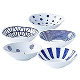 波佐見焼 軽量 セラミック 小鉢 ボウル 皿 5枚セット 径約16cm 藍玉柄 電子レンジ可 食洗機可 日本製 19865