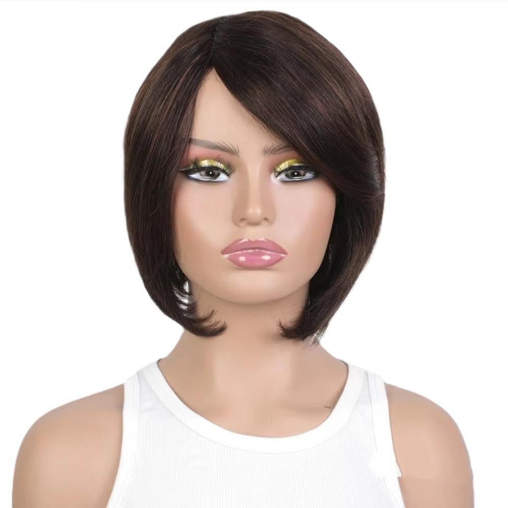 Haarpflege Kurze Bob-Perücke Mit Pony Seitenteil Echthaar-Perücken Für Schwarze Frauen(5)