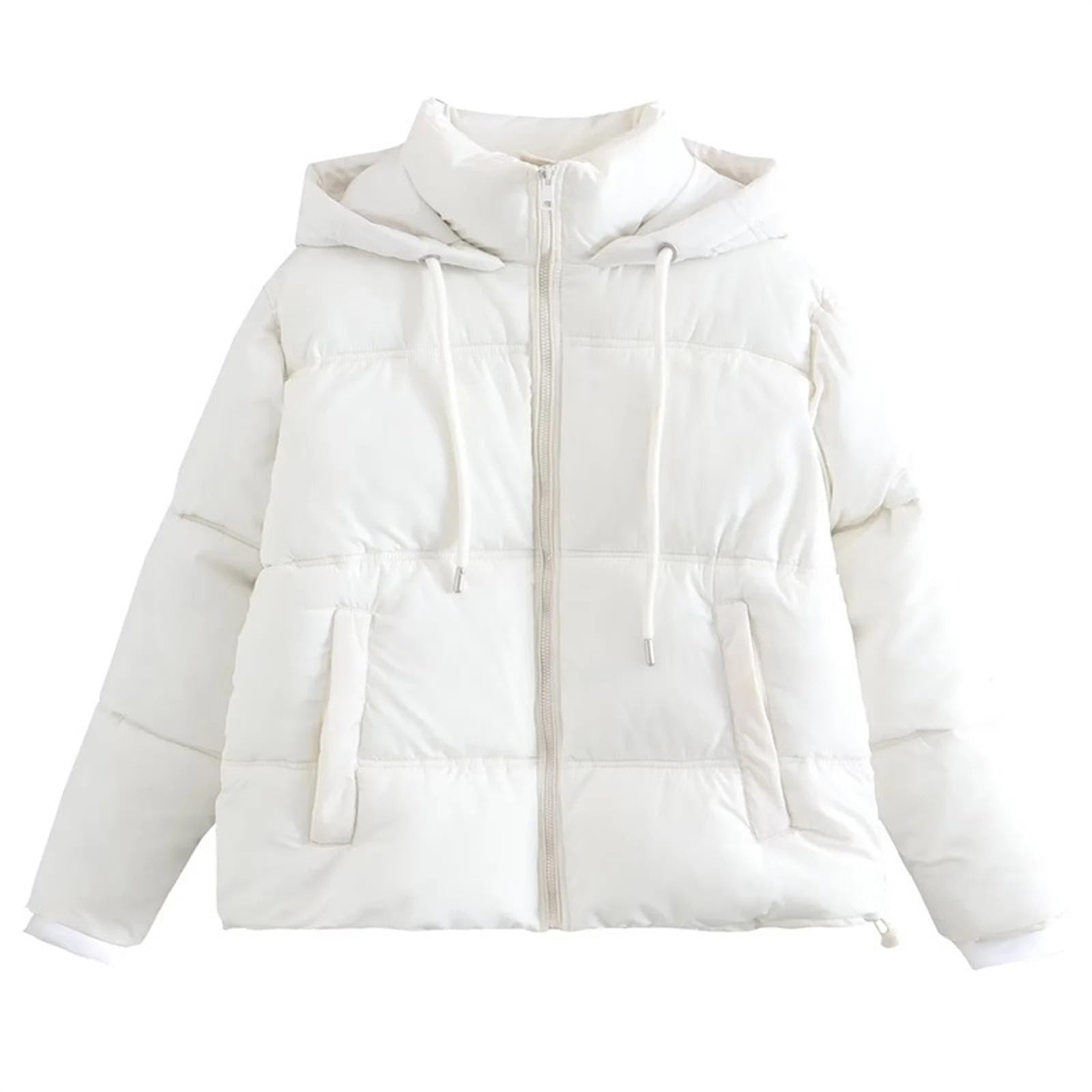 GULASISI Cropped Puffer Jacket for Women Baggy Hooded Puffy Cotton-Padded Clothes Winter Thicken Thermal Warm Short Down Coats/UK Size/Ladies Winter Clothes White