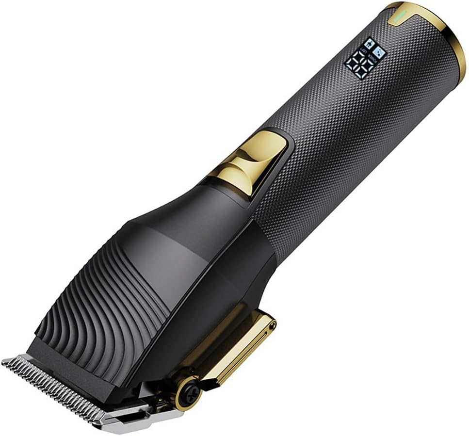 Electric Hair Cutting Tool Rechargeable for Men Trimmer Stainless Steel Barbershop Finishing Machine Cutter Oil Head 10W(Gold)