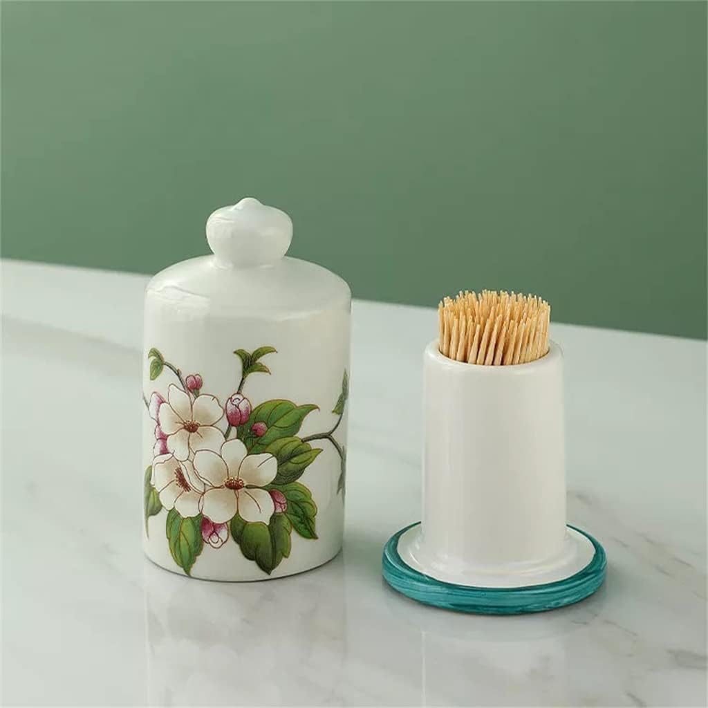 Ceramic flower pattern toothpick holder cotton swab box home desktop finishing storage box (Color : C, Size : 5.2x9.5cm)