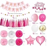 Pink Red Happy Birthday Party Decorations kits for Girls Women with Happy Birthday Banner, Fringe Curtain,Foil Balloons,Tissue Pompoms,Dots Garland,Tassels Garland,Cake Topper for birthday decor(pink) - Image 2