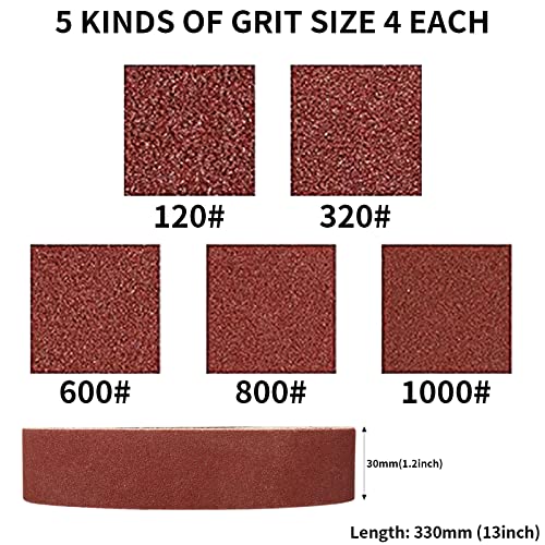 SI FANG 20Pcs Sanding Belts 330x30mm, for Mini Electric Belt Sander Cutter Edges Sharpener, 120 320 600 800 1000 Assorted Grits - Image 2