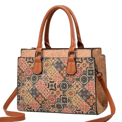 Quilted Crossbody Bags For Women Vegan Leather Purses Waterproof Natural Cork Shoulder Bag Handbags with Adjustable Detachable Shoulder Strap For Her