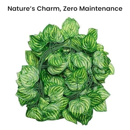 Image of Go Hooked Artificial Creeper for Home Decor (Pack of 12, 7 Ft) | Green Watermelon Peperomia Leaf Garland with 3x3 cm, 72 Leaves Each | Plastic Decorative Creeper for Balcony, Walls & Garden Decorating