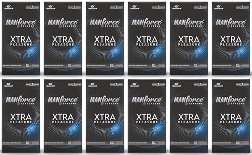 Image of Manforce Xtra Pleasure Xtra Dotted Climax Delay Condoms, Unflavoured, 10 Pcs (Pack of 12)