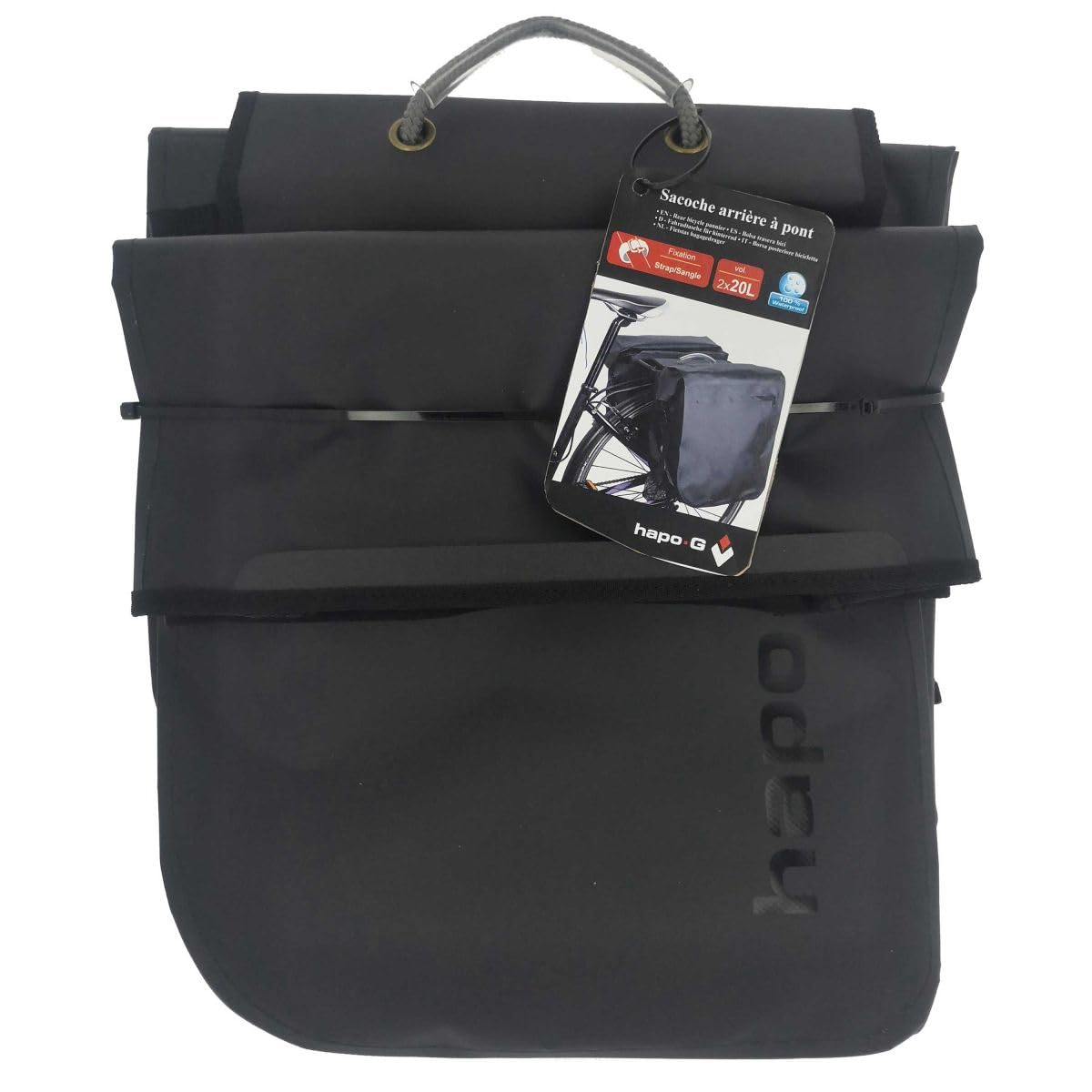 Hapo-G - Sacoche vélo Porte Bagage arrière - Sacoche arrière à Pont Waterproof - Accessoire Velo Electrique (VAE), VTT, VTC,Ville - Capacité de 40L, 2x20L - Noir - 34 x 16 x 35 cm